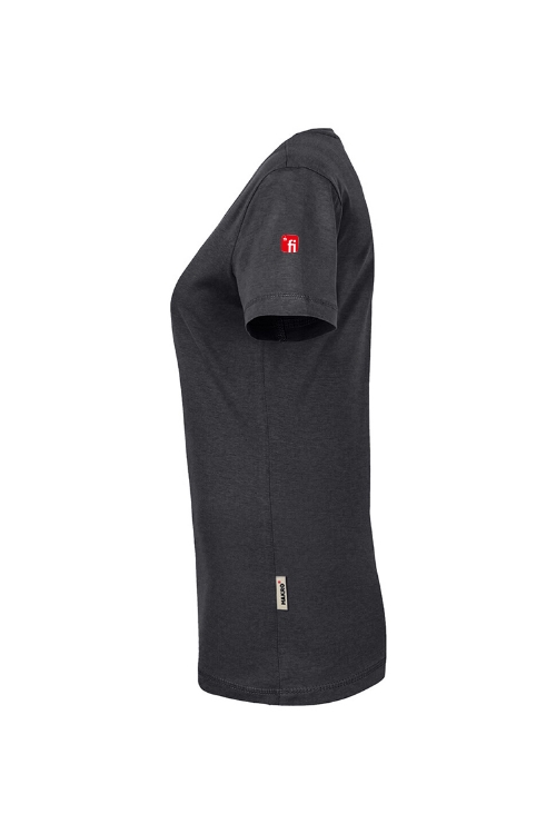 Navy T-Shirt seitlich mit Rundhalsausschnitt mit rotem Finanz Informatik Logo auf der linken Schulter